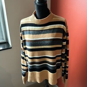 Soft & light weight camel (black white brown & Grey) striped long sleeve sweater